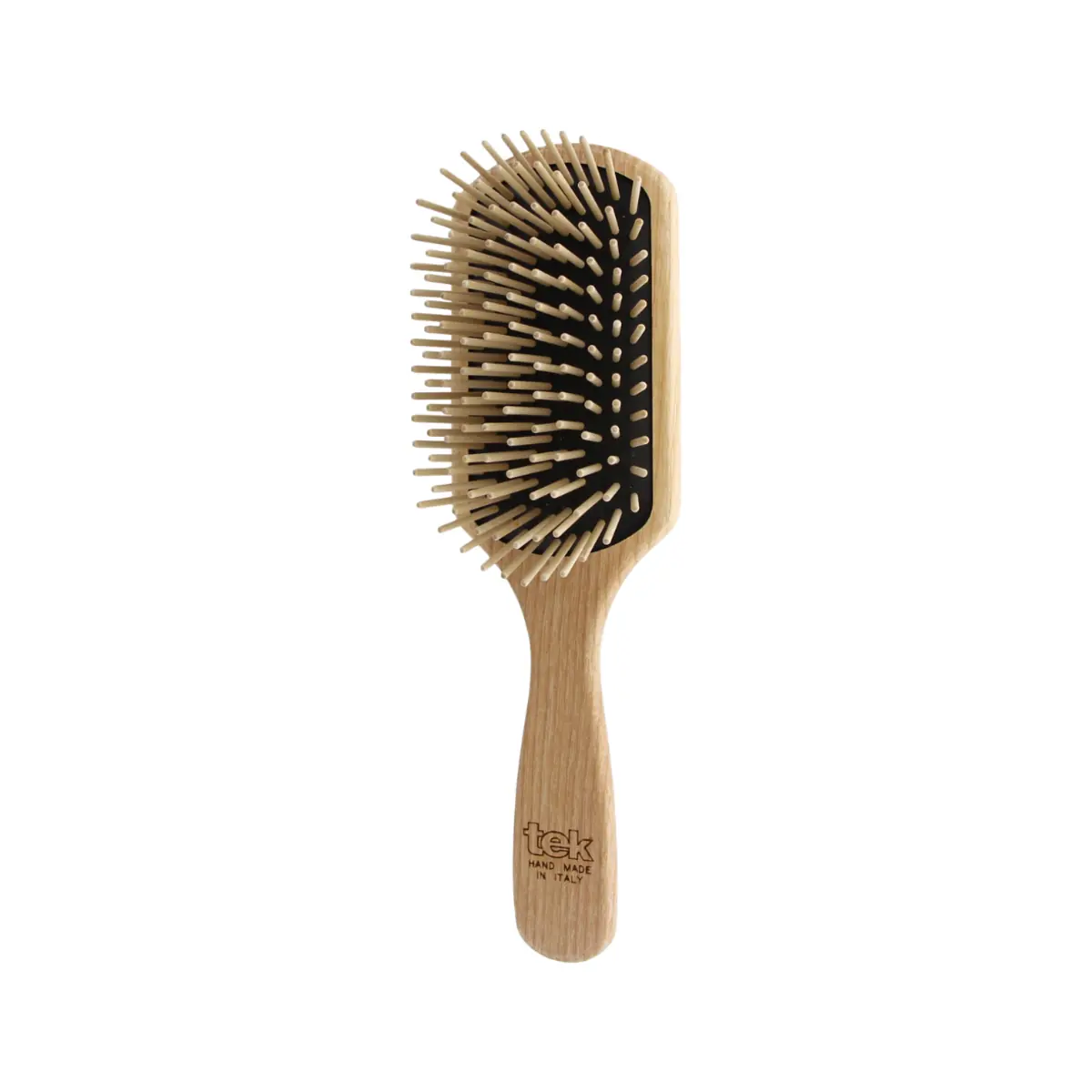 TEK didelis stačiakampis medinis plaukų šepetys ilgais skroblo medienos dantukais | Large rectangular wooden hair brush with long hornbeam wood pins, SKU 1021-03