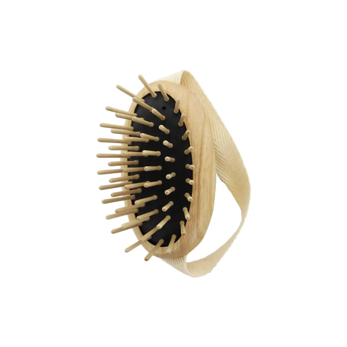 TEK medinis galvos odos masažinis šepetys su medvilnine juostele | Wooden scalp massage brush with cotton strap, SKU 1960-03