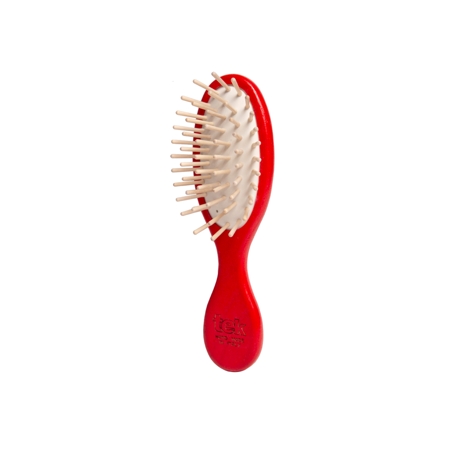 TEK raudonas mažas ovalus medinis šepetys | TEK Red Small Oval Wooden Hair Brush, SKU 1320-36