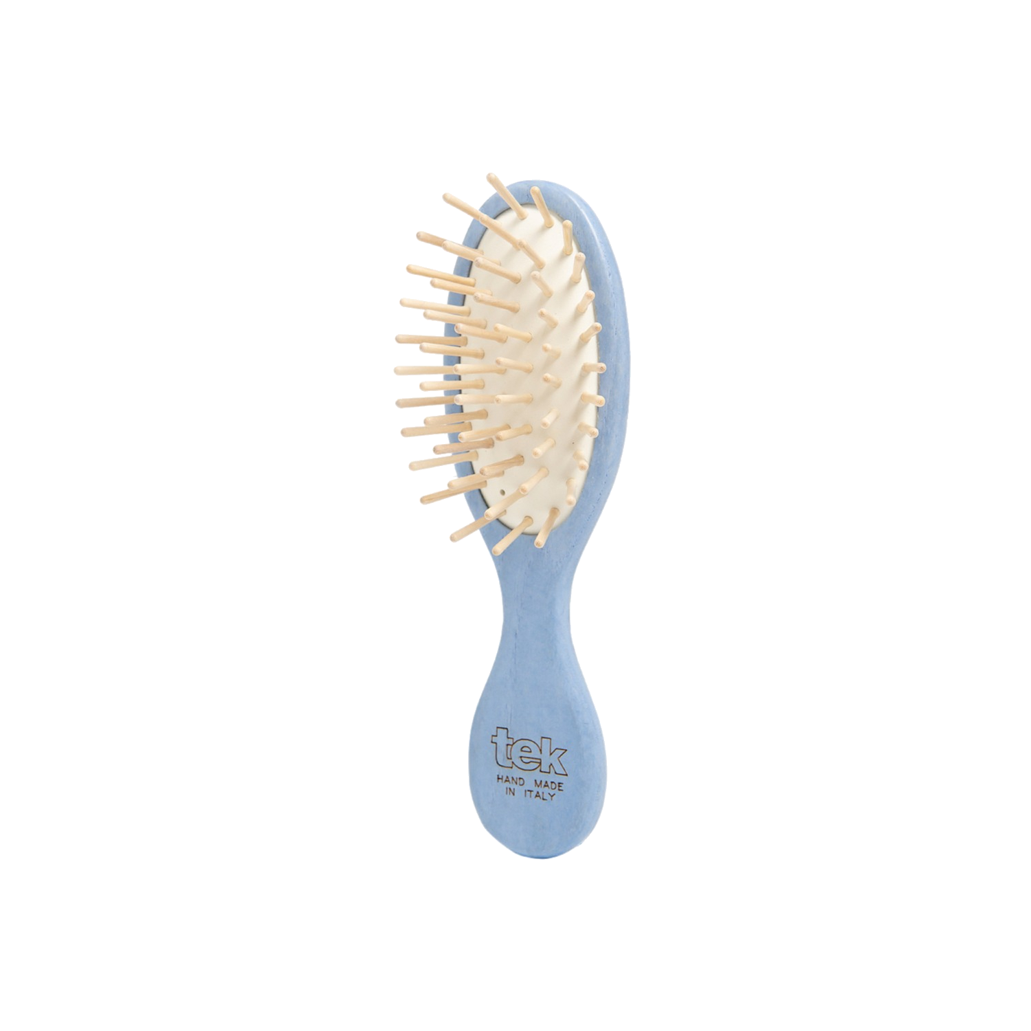 TEK žydras mažas ovalus medinis šepetys | TEK Sky Blue Small Oval Wooden Hair Brush, SKU 1320-35