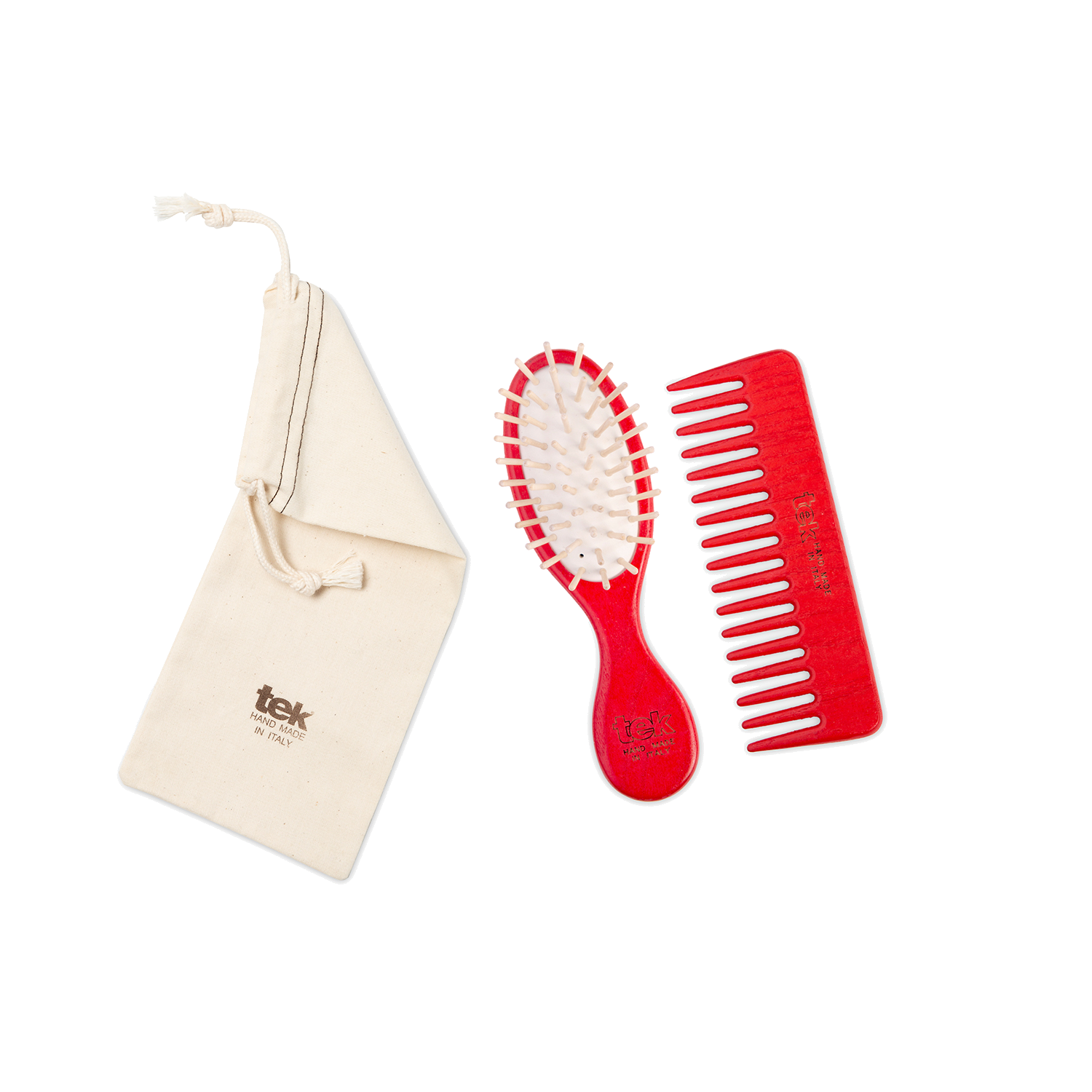 TEK raudonas kelioninis šepetėlio ir šukų rinkinys | TEK Red Travel Hair Brush and Comb Set, SKU 3153-36