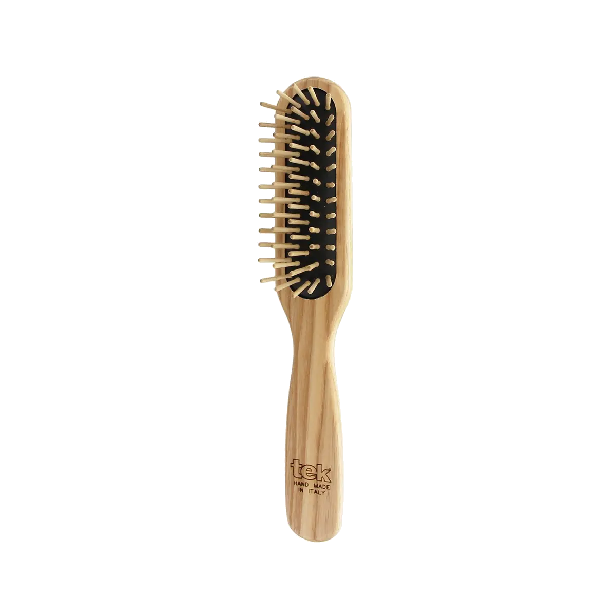 TEK stačiakampis medinis plaukų šepetys su trumpais skroblo medienos dantukais | Small rectangular wooden hair brush with short hornbeam wood pins, SKU 1620-03