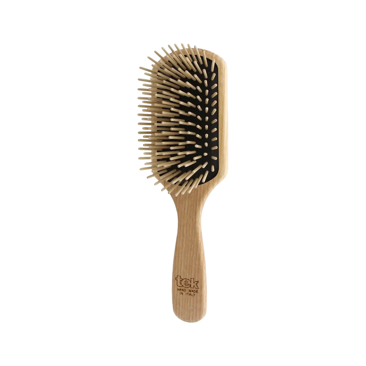 TEK didelis stačiakampis medinis plaukų šepetys ilgais skroblo medienos dantukais | Large rectangular wooden hair brush with long hornbeam wood pins, SKU 1021-03